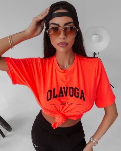 T-shirt damski OLAVOGA TERRY neon coral - FashionPlace - 3