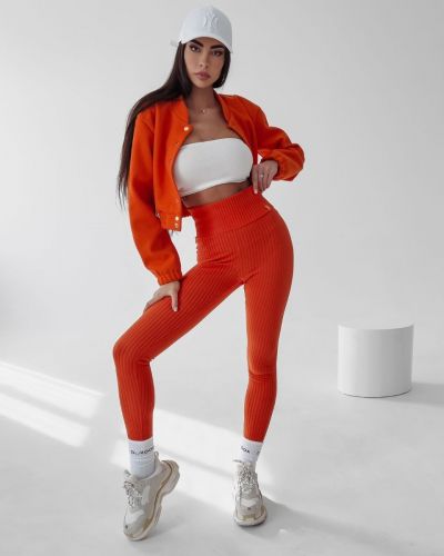 Legginsy damskie OLAVOGA DEBRA neon pomarańcz - FashionPlace - 4