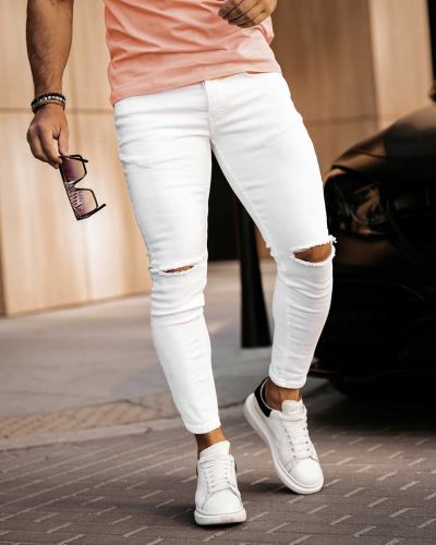 Spodnie jeansowe męskie OLAVOGA MORSO biel - FashionPlace - 4