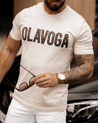 T-shirt męski OLAVOGA AMR 2023 jasny beż - FashionPlace - 1