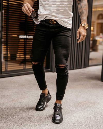 Spodnie męskie jeansowe OLAVOGA Massino 2023 czarne - FashionPlace - 1