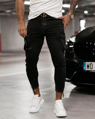 Spodnie jeansowe męskie OLAVOGA FLISS 2024 czerń - FashionPlace - 1