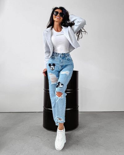 Spodnie jeansowe damskie OLAVOGA MOUSE 2024 niebieskie - FashionPlace - 1