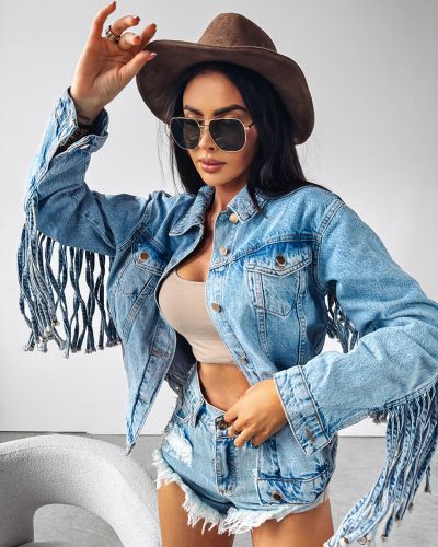 Kurtka jeansowa damska OLAVOGA SANIL 2024 jasny niebieski - FashionPlace - 1