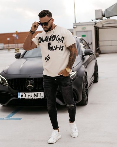 T-shirt męski OLAVOGA DRIP MEN 2024 beż - FashionPlace - 1