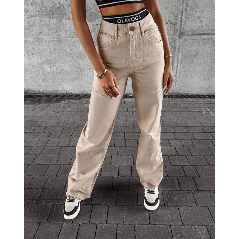 Spodnie jeansowe damskie OLAVOGA DEIVEN 2024 beż - FashionPlace - 1