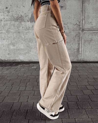 Spodnie jeansowe damskie OLAVOGA DEIVEN 2024 beż - FashionPlace - 3