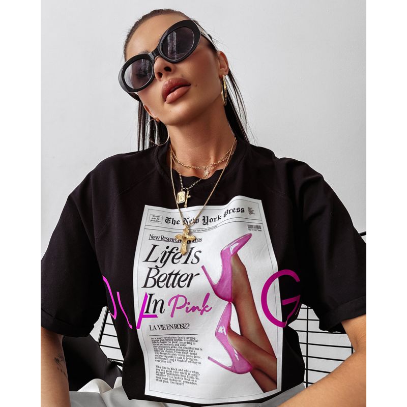T-shirt damski OLAVOGA CHERISH 2025 czerń - FashionPlace - 1