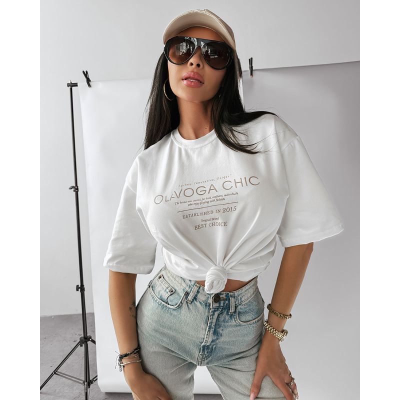 T-shirt damski OLAVOGA EBRO 2025 ecru - FashionPlace - 1