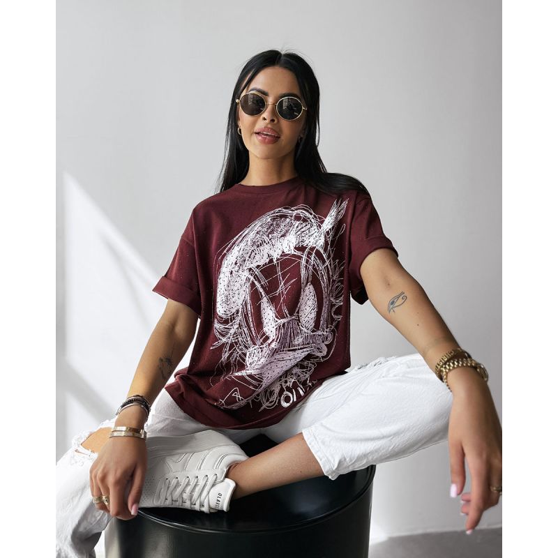 T-shirt damski OLAVOGA MARA 2025 bordo - FashionPlace - 1