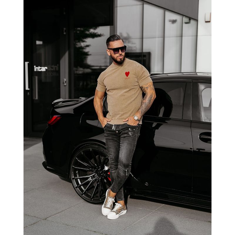 T-shirt męski OLAVOGA LUV 2025 beż - FashionPlace - 1