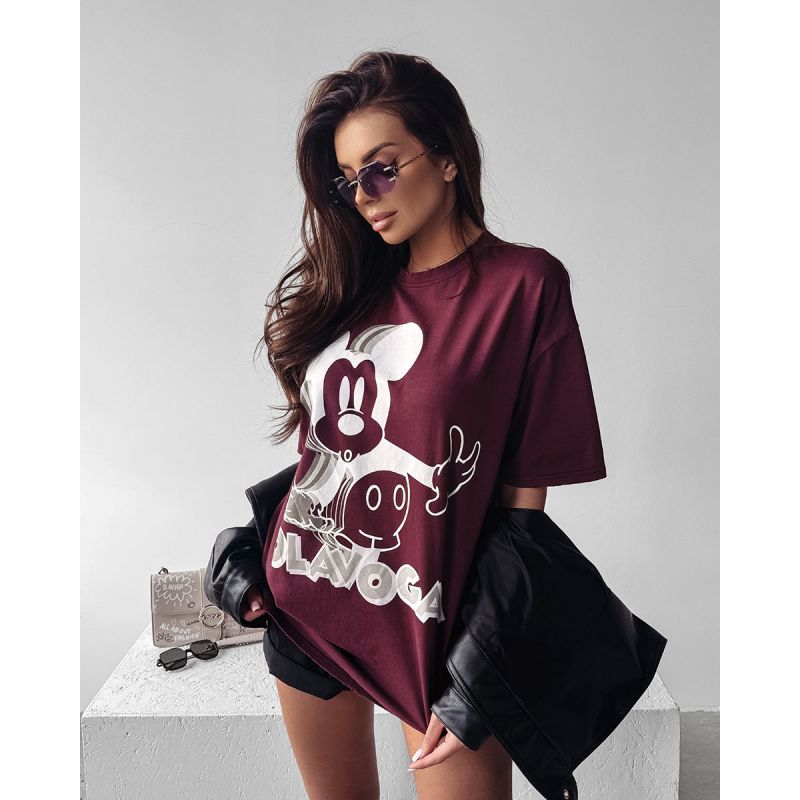 T-shirt damski OLAVOGA BESCO 2025 burgund - FashionPlace - 1