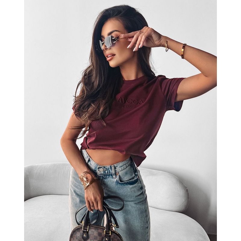 T-shirt damski OLAVOGA SUBTLE 2025 burgund - FashionPlace - 1