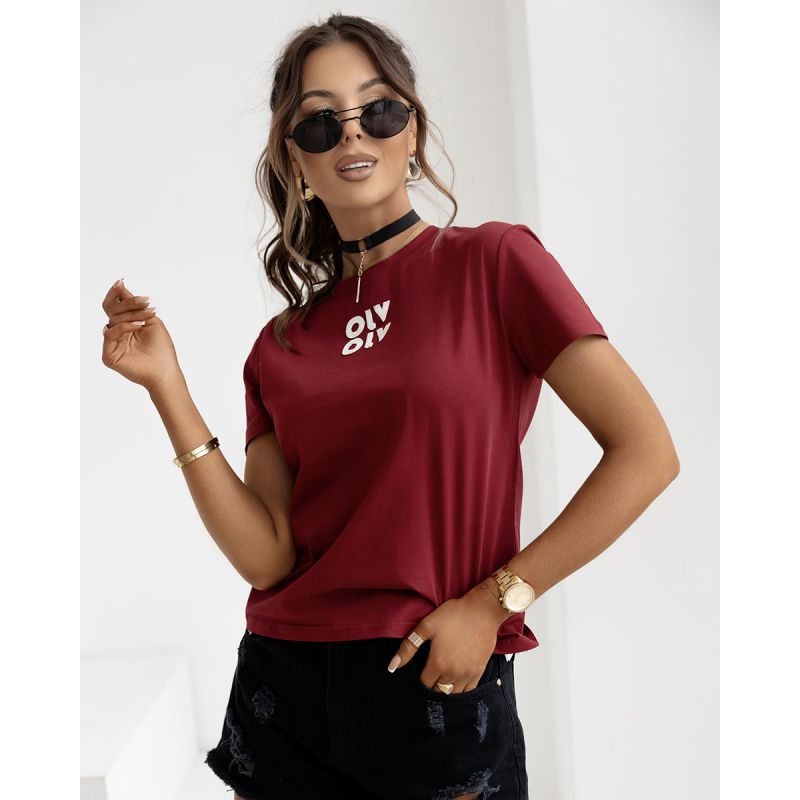 T-shirt damski OLAVOGA CLOUD 2025 bordo - FashionPlace - 1