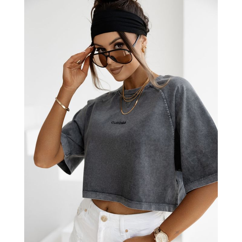 T-shirt damski OLAVOGA VIROTO 2025 ciemny szary - FashionPlace - 1