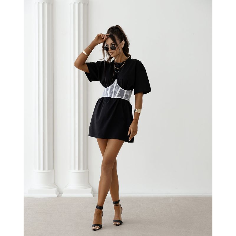 T-shirt damski z gorsetem OLAVOGA CENIR 2025 czerń - FashionPlace - 1