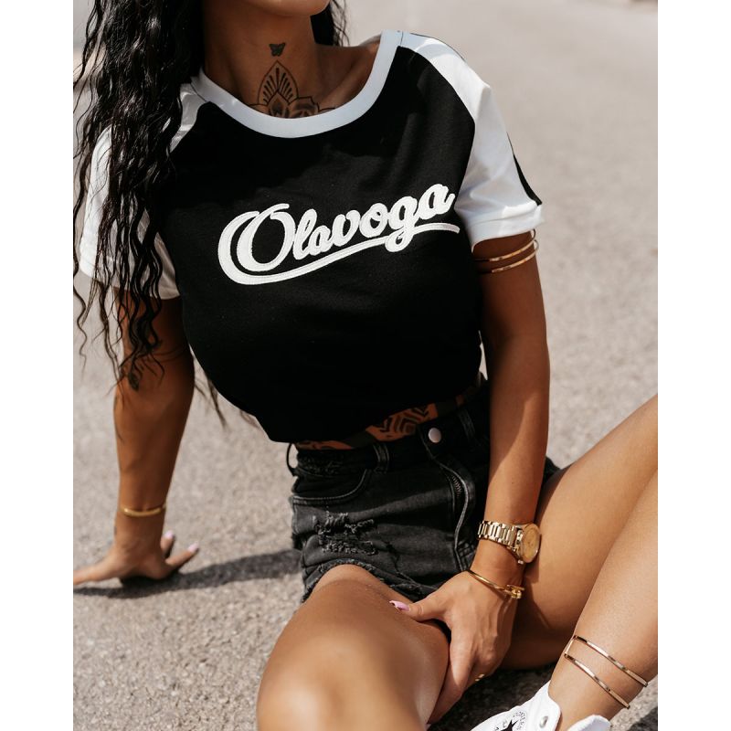 T-shirt damski OLAVOGA BOLD&BASIC 2025 czarny-ecru - FashionPlace - 2