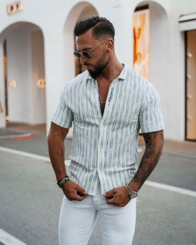 Koszula męska OLAVOGA PORDE 2025 niebieski - FashionPlace - 1