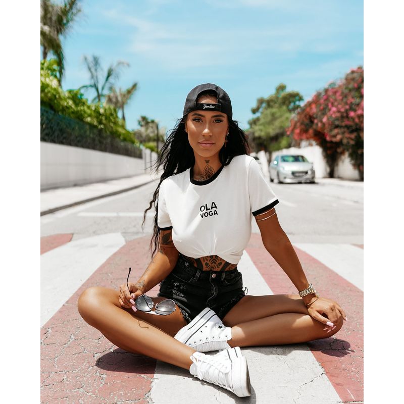 T-shirt damski OLAVOGA SMALTER 2025 ecru - FashionPlace - 1