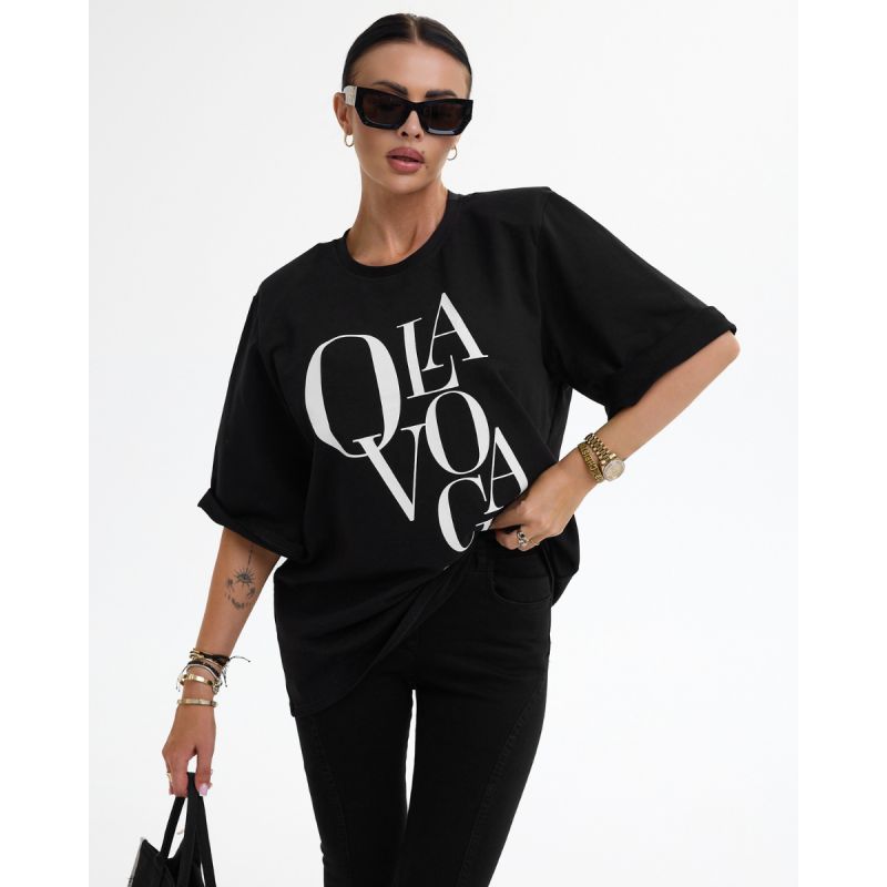 T-shirt damski OLAVOGA MORNING FOG 2025 czerń - FashionPlace - 1