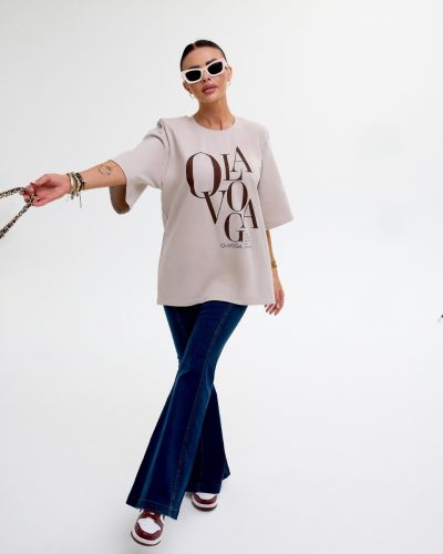 T-shirt damski OLAVOGA MORNING FOG 2025 beż - FashionPlace - 3