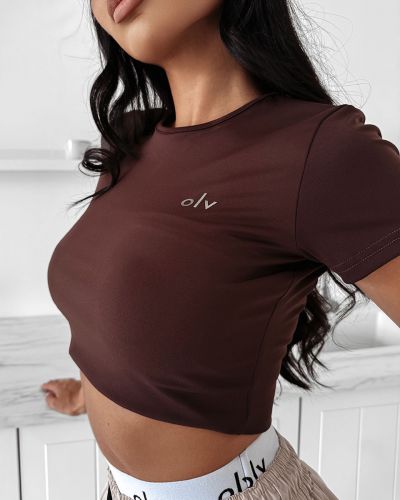 T-shirt damski OLAVOGA BASIC MUSE 2025 dark chocolate - FashionPlace - 2