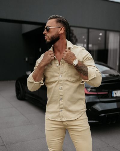 Koszula męska OLAVOGA GIACCA 2025 ciemny beż - FashionPlace - 2