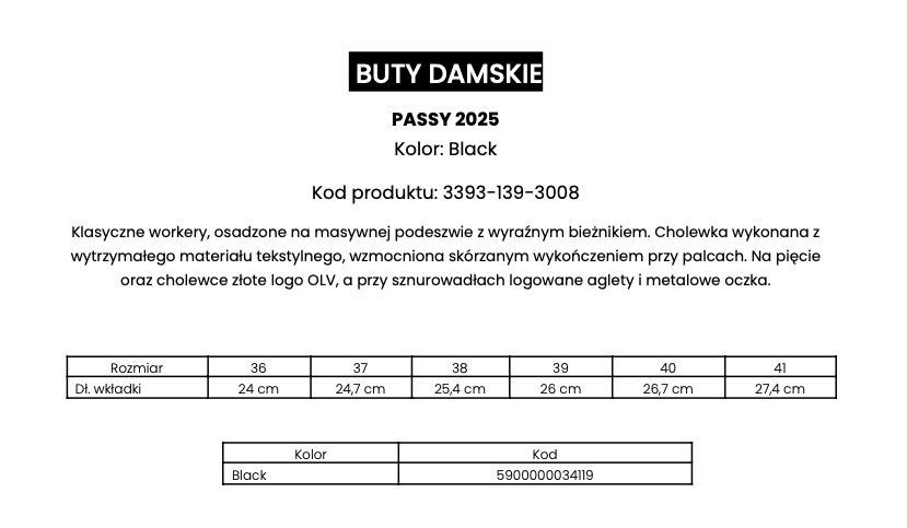 Workery damskie OLAVOGA PASSY 2025 czerń