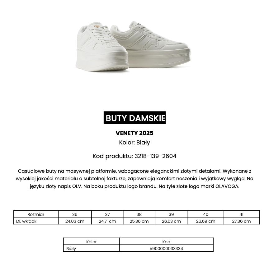 Buty damskie OLAVOGA VENETY 2025 białe