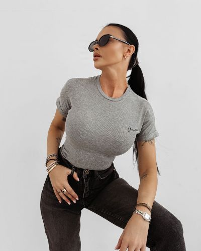T-shirt damski OLAVOGA BASIC FIOERY 2025 szary - FashionPlace - 1
