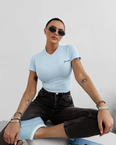 T-shirt damski OLAVOGA BASIC FIOERY 2025 niebieski - FashionPlace - 1