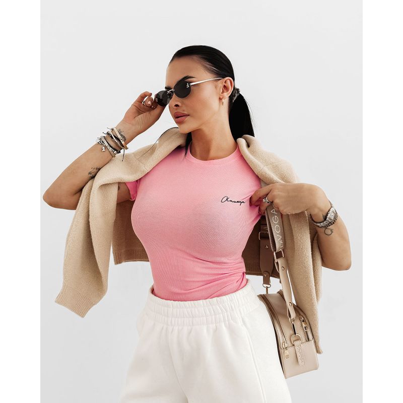 T-shirt damski OLAVOGA BASIC FIOERY 2025 coral - FashionPlace - 1
