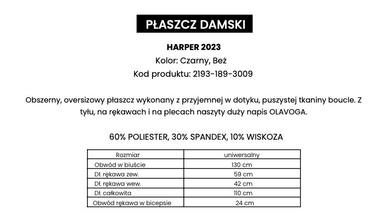 Płaszcz damski OLAVOGA HARPER 2025 beż