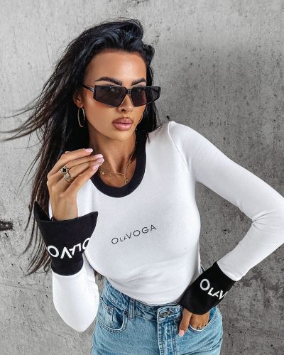 Bluzka damska OLAVOGA UNDERLINE 2024 biało-czarna - FashionPlace - 2