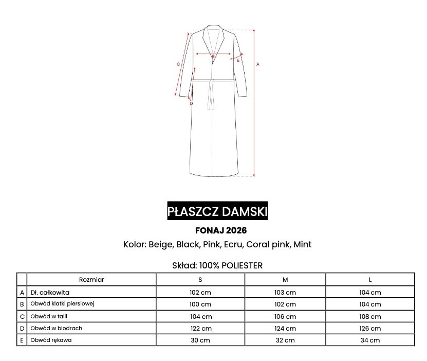 Płaszcz damski OLAVOGA FONAJ 2026 róż - wysyłka 10.02