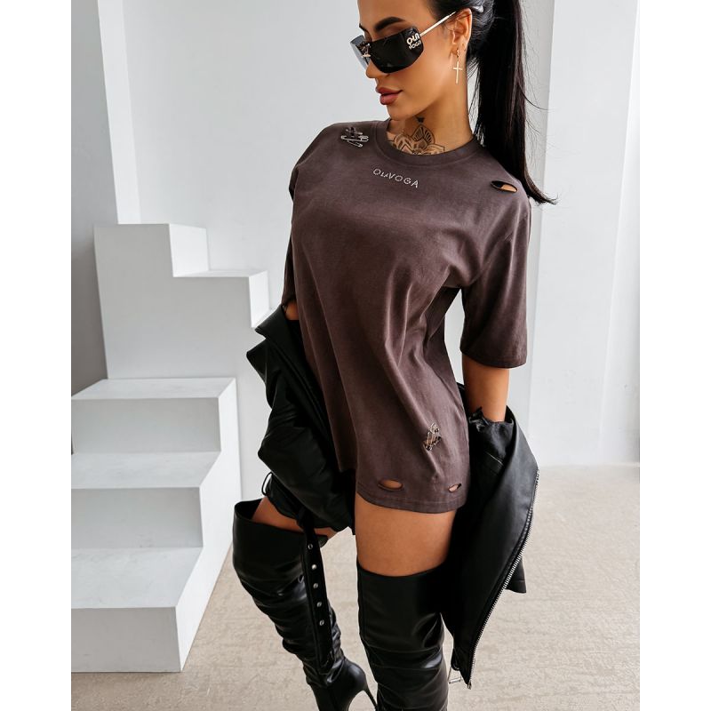 T-shirt damski OLAVOGA ZOANCE 2026 brąz - FashionPlace - 1