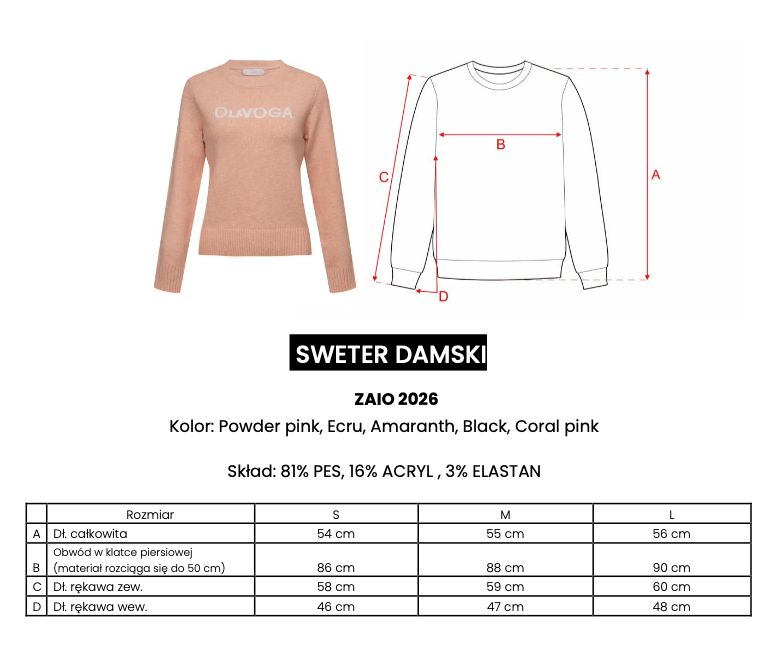 Sweter damski OLAVOGA ZAIO 2026 pudrowy róż