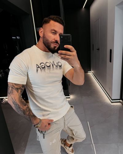 T-shirt męski OLAVOGA CUON 2026 beż - FashionPlace - 1