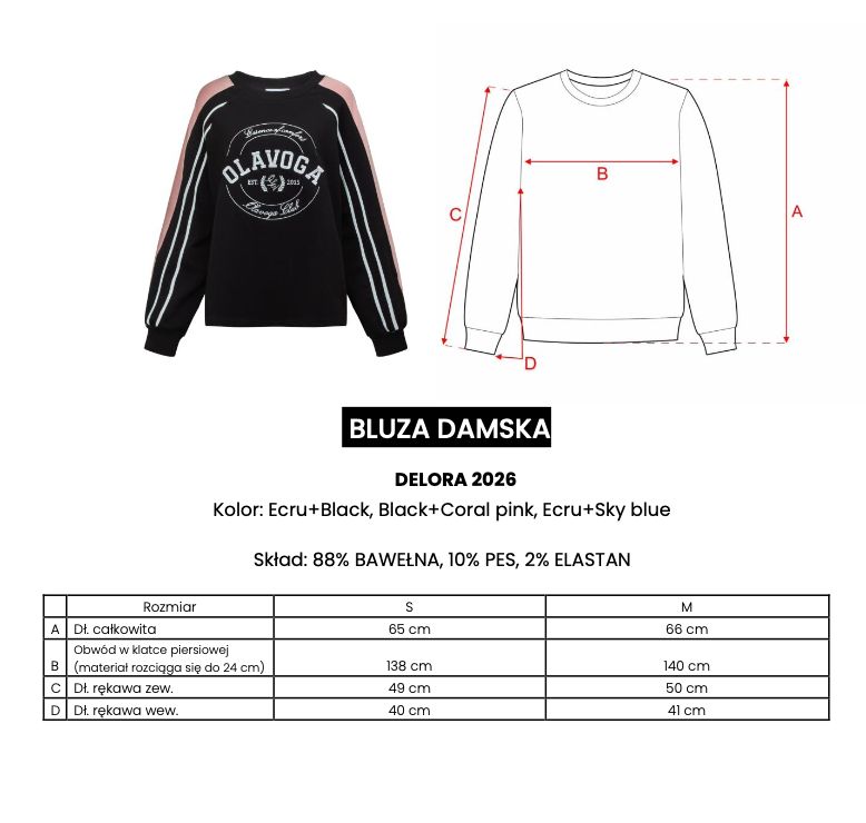 Bluza damska OLAVOGA DELORA 2026 black + coral pink