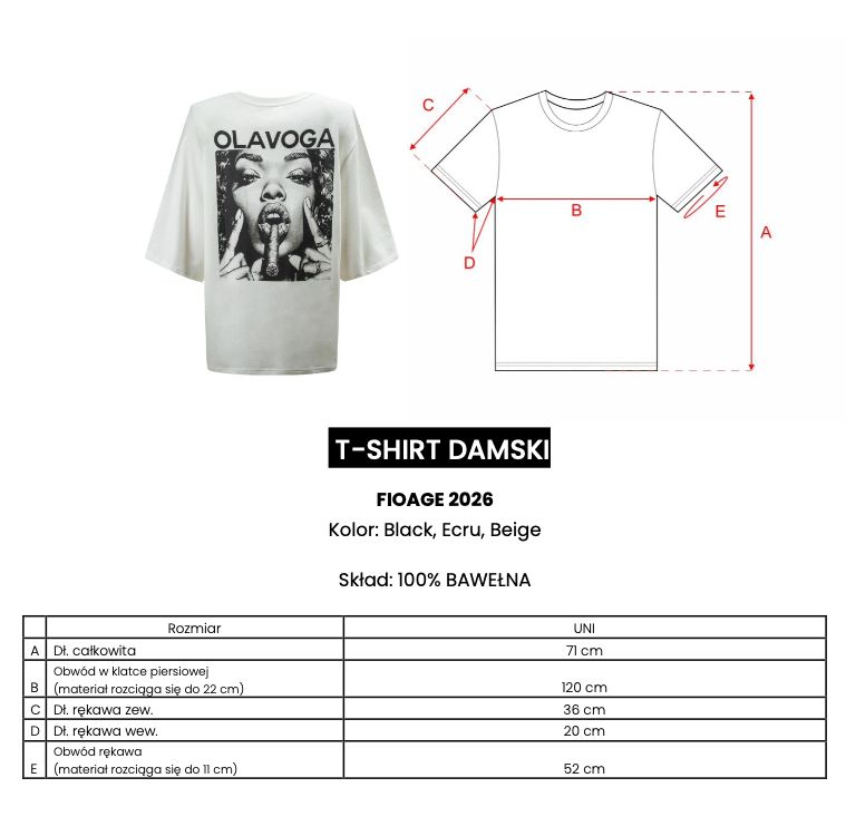 T-shirt damski OLAVOGA FIOAGE 2026 czerń