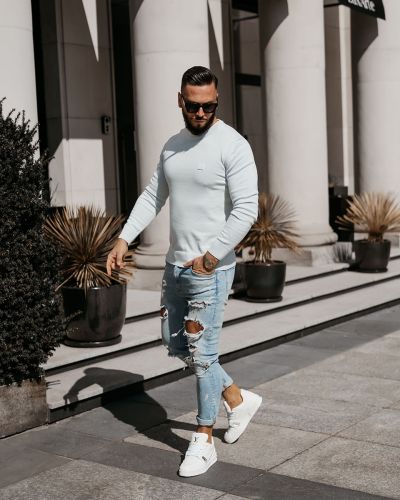 Sweter męski OLAVOGA ALAVOS 2026 niebieski - FashionPlace - 1