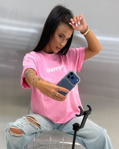 T-shirt damski oversize fit OLAVOGA STREET CLASSIC 2026 róż - FashionPlace - 1