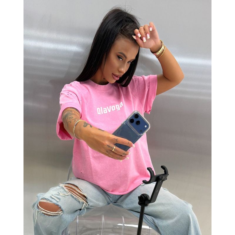 T-shirt damski oversize fit OLAVOGA STREET CLASSIC 2026 róż - FashionPlace - 1