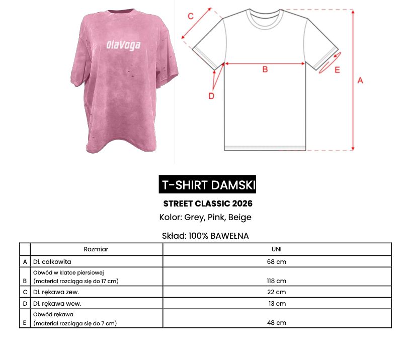 T-shirt damski oversize fit OLAVOGA STREET CLASSIC 2026 róż
