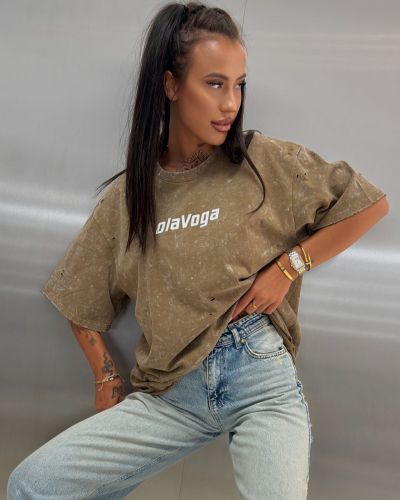 T-shirt damski oversize fit OLAVOGA STREET CLASSIC 2026 beż - FashionPlace - 1