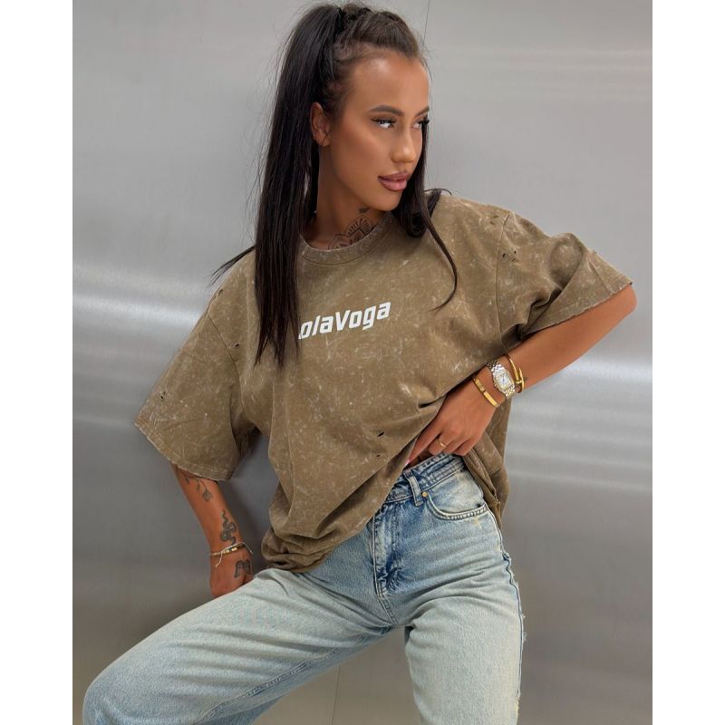 T-shirt damski oversize fit OLAVOGA STREET CLASSIC 2026 beż - FashionPlace - 1