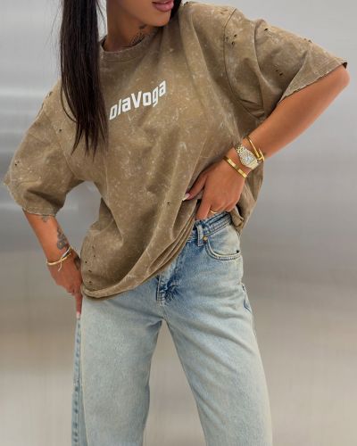 T-shirt damski oversize fit OLAVOGA STREET CLASSIC 2026 beż - FashionPlace - 2