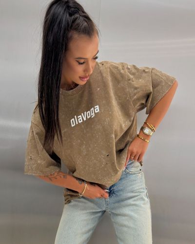 T-shirt damski oversize fit OLAVOGA STREET CLASSIC 2026 beż - FashionPlace - 3
