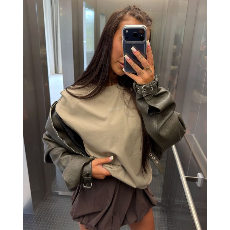 T-shirt damski oversize fit OLAVOGA VERDI 2026 taupe - FashionPlace - 1