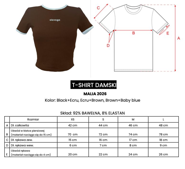 T-shirt damski OLAVOGA MALIA 2026 brąz+baby blue